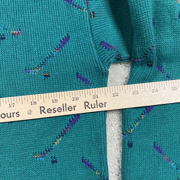 Vintage Golf Knit Sweater Mens M Pacific Coast Green Cotton Abstract 90s Preppy - Picture 5 of 7